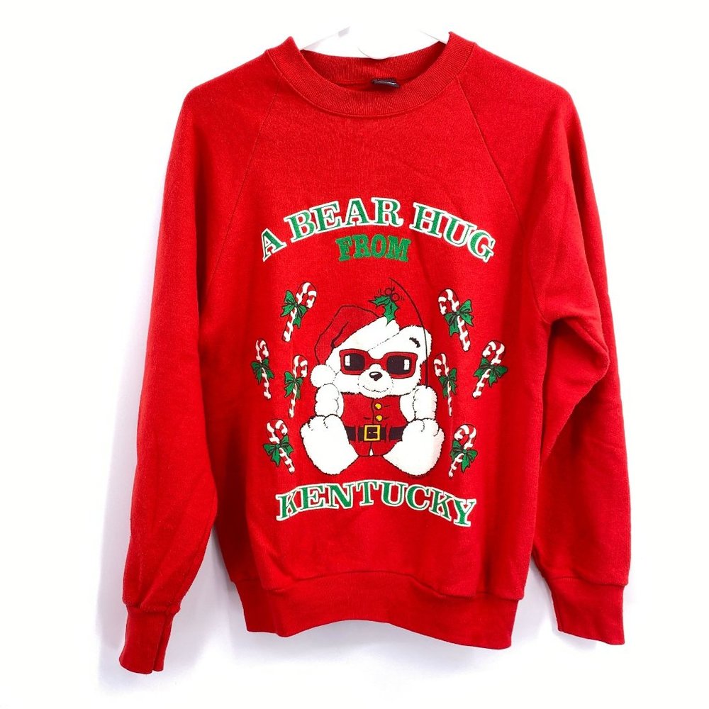 Vintage Screen Stars graphic Christmas sweatshirt size XS S Bear hug Kentucky